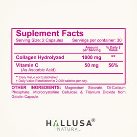 Composition des capsules de collagène Hallusa Natural avec Vitamine C