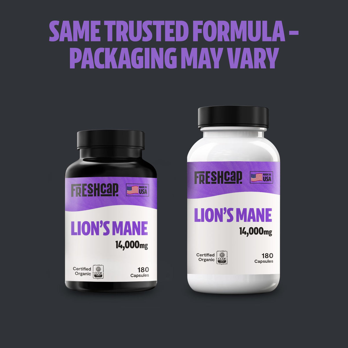 Composition des capsules de Lions Mane FreshCap sur fond blanc