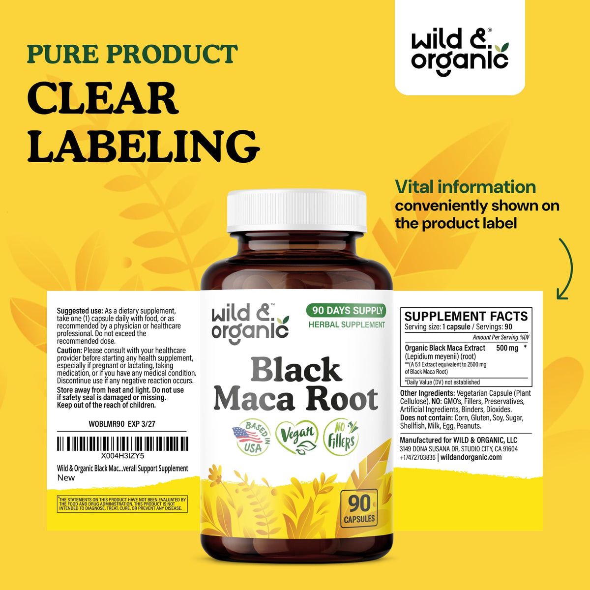 Composition des capsules de maca noire Wild & Organic
