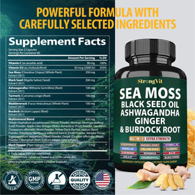 Composition des capsules de mousse de mer bio et huile de graines noires