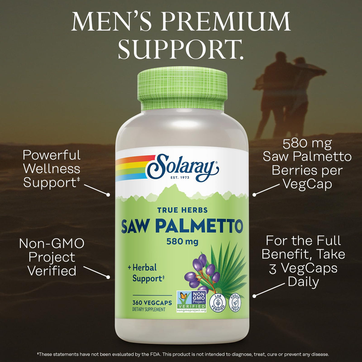 Composition des capsules de Saw Palmetto SOLARAY montrant les baies