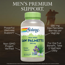 Composition des capsules de Saw Palmetto SOLARAY montrant les baies