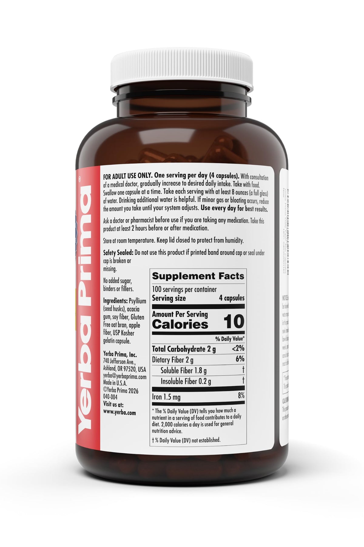 Composition des capsules de Yerba Prima Daily Fiber Caps