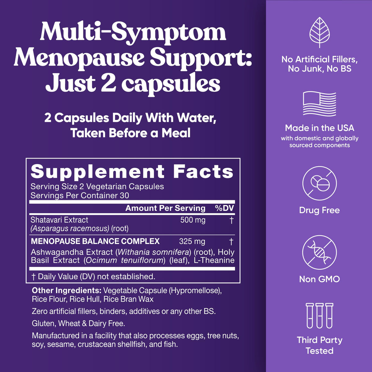Composition des capsules Eu Natural Menopause sur fond blanc
