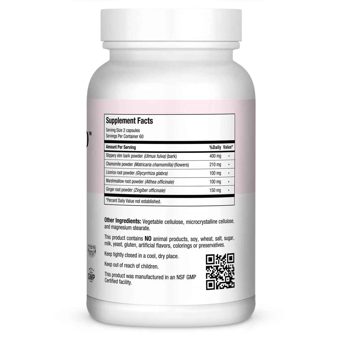 Composition des capsules Maxi Health Slippery Elm avec étiquette visible