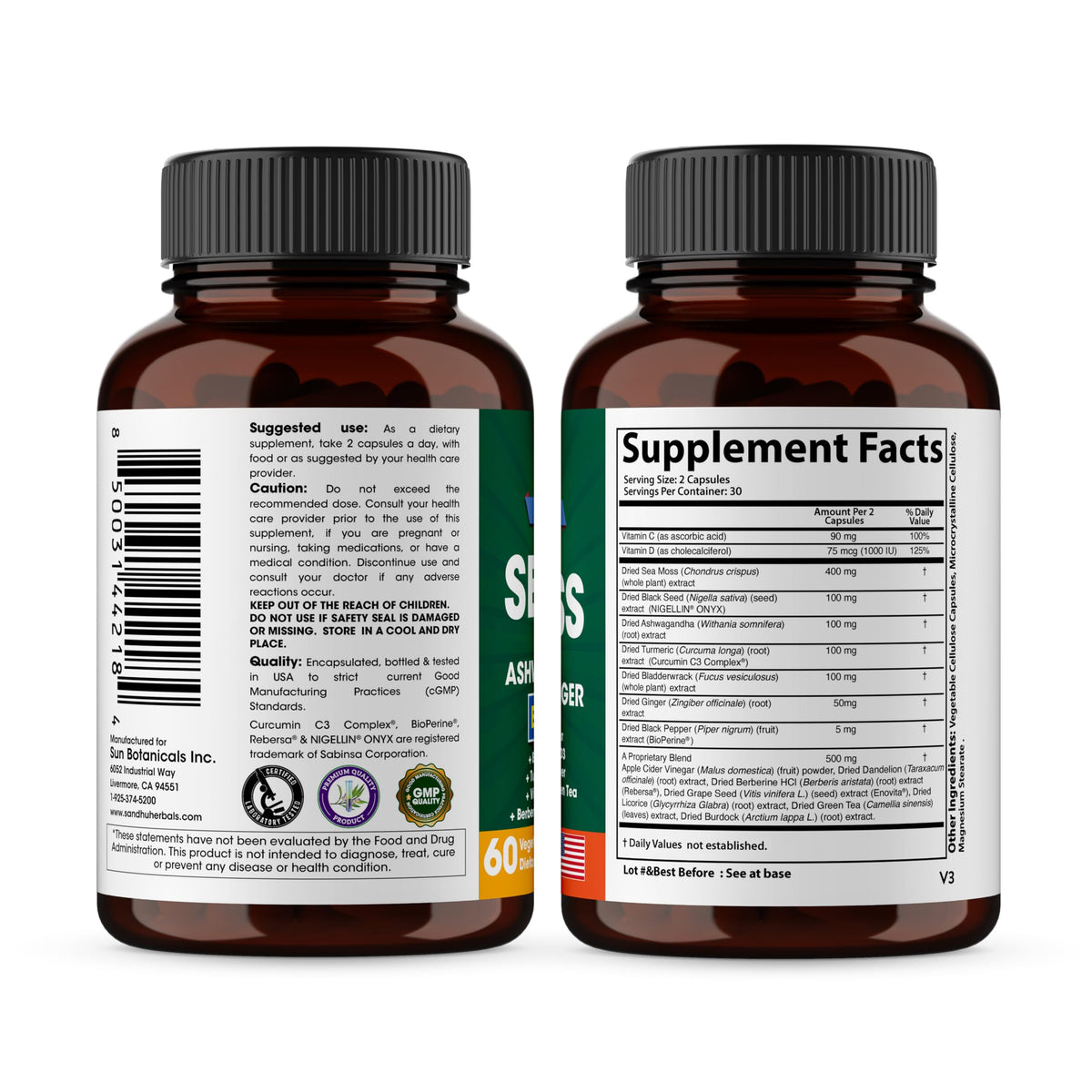 Composition des capsules SANDHUHERBALS, ingrédients affichés