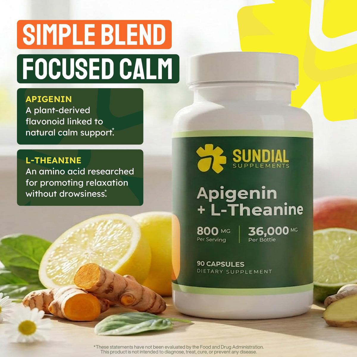 Composition des capsules SUNDIAL SUPPLEMENTS Apigenin et L-Theanine