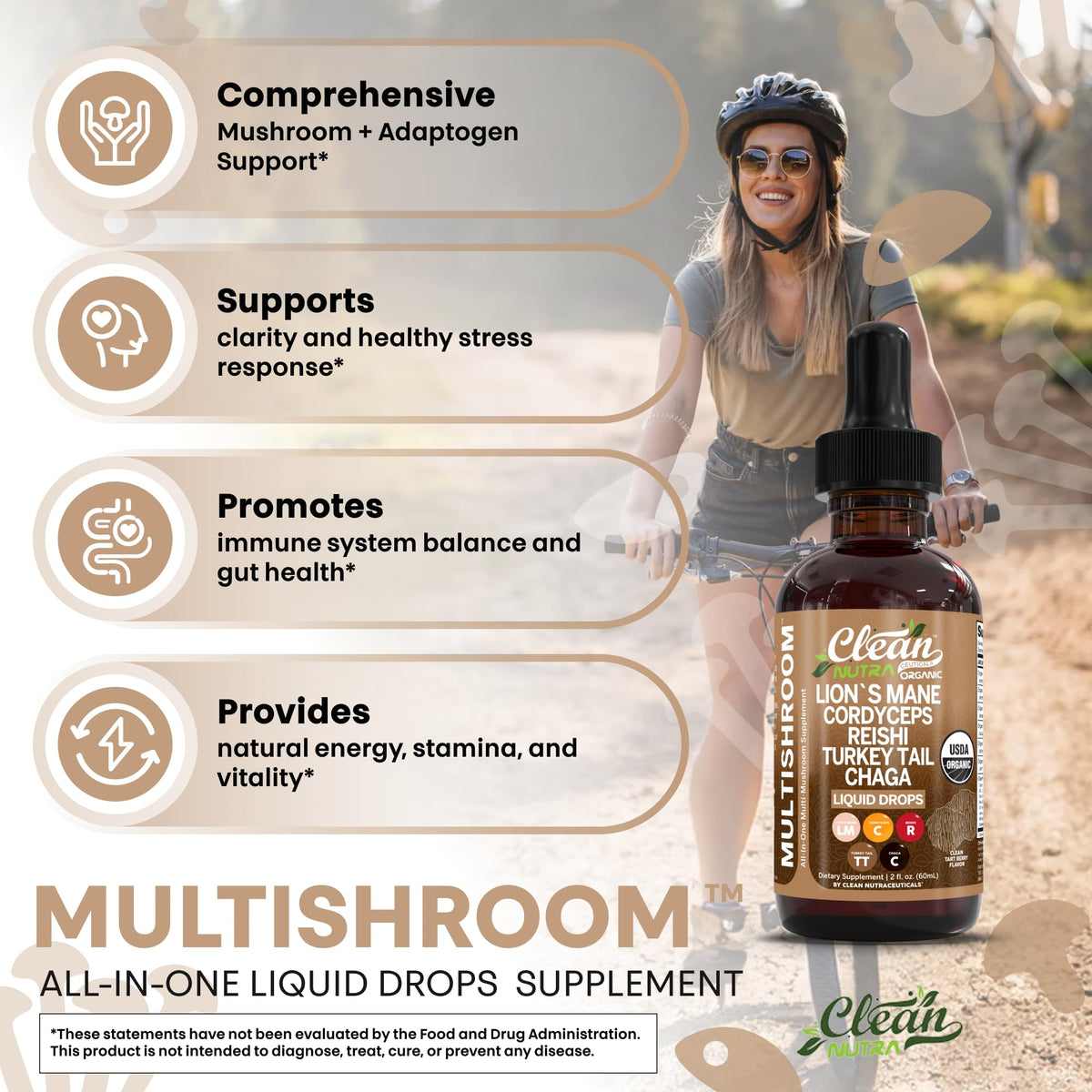 Composition des champignons dans le flacon de Clean Nutraceuticals