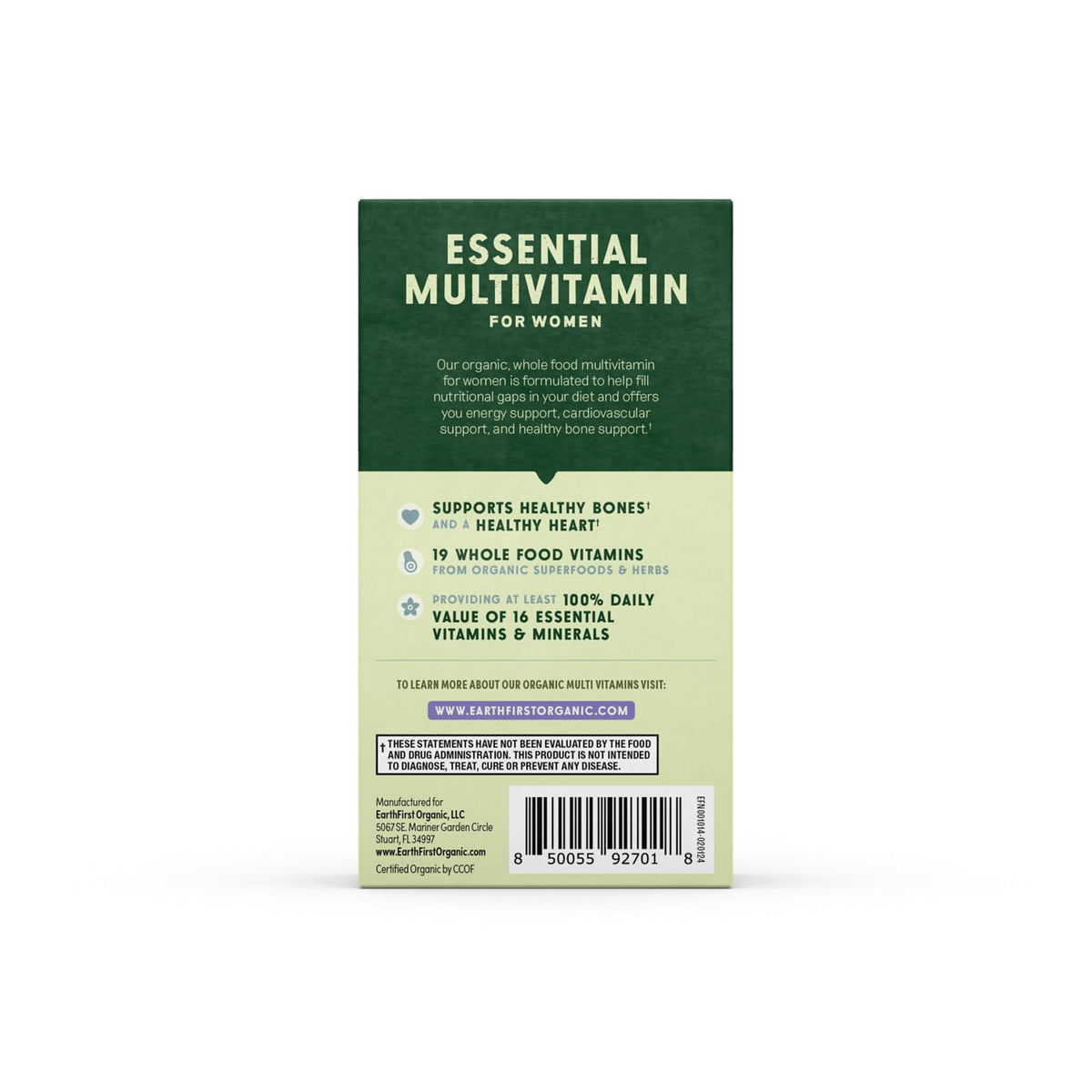 Composition des comprimés EarthFirst Organic Multivitamine Femme Bio