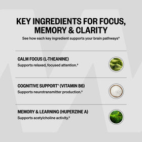 Composition des gélules de ONNIT Alpha Brain sur un plan rapproché