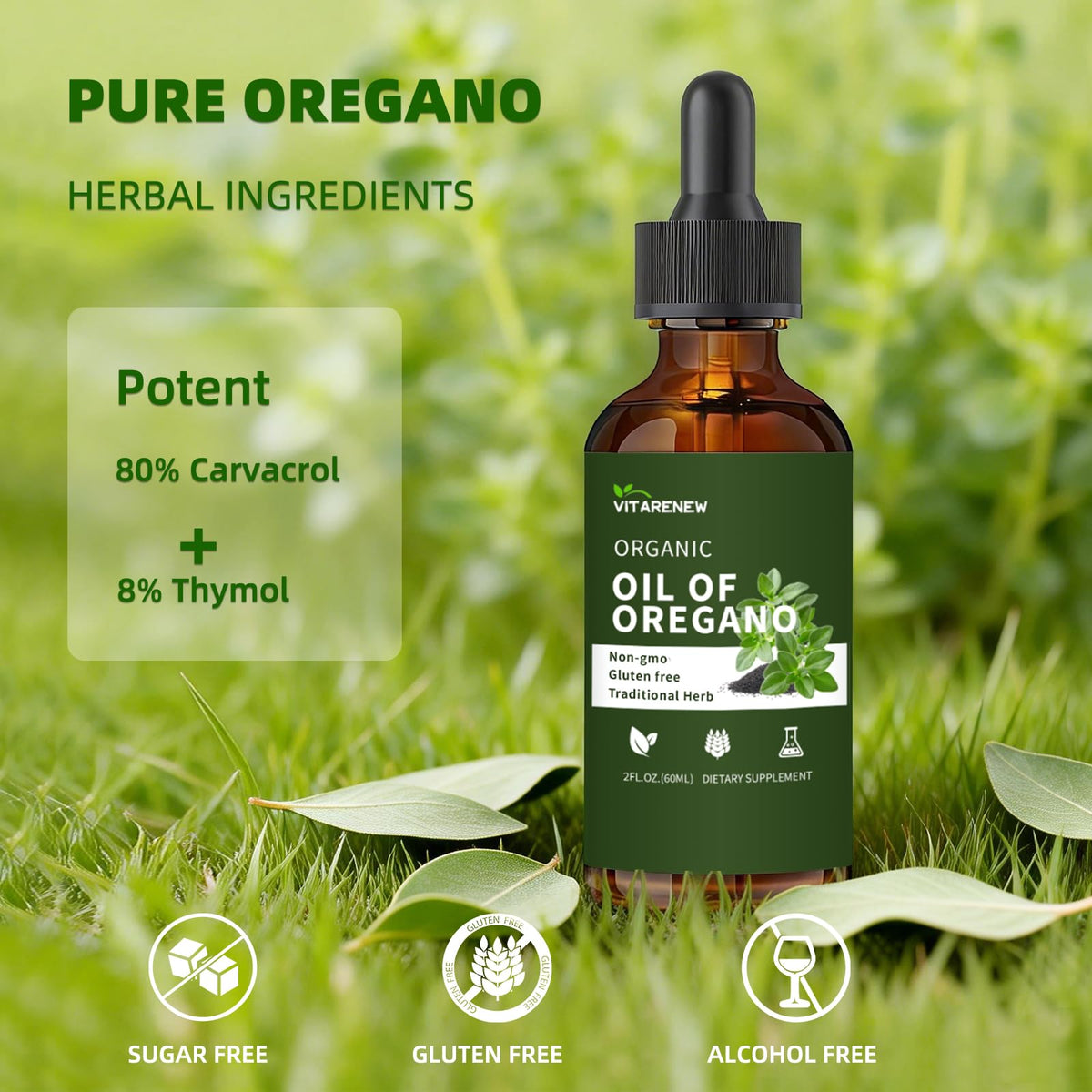Composition des gouttes d'huile d'origan bio VITARENEW
