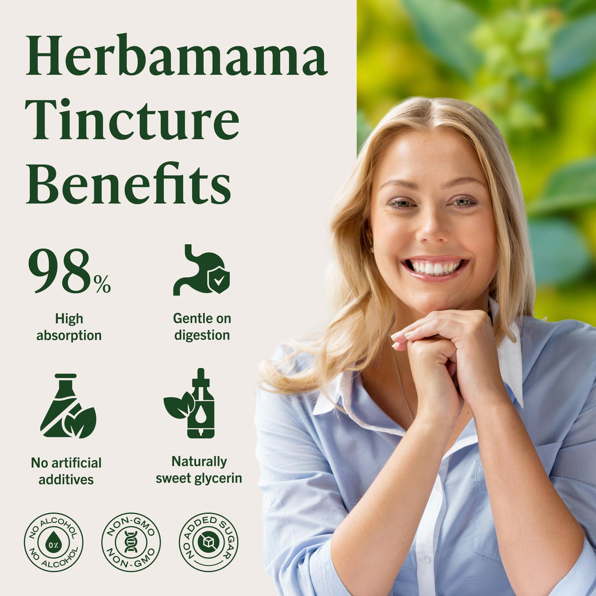 Composition des gouttes HERBAMAMA sur fond blanc