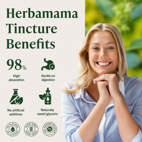 Composition des gouttes HERBAMAMA sur fond blanc