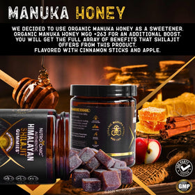 Composition des gummies NutroTonic Shilajit avec haricots de vanille et pêche