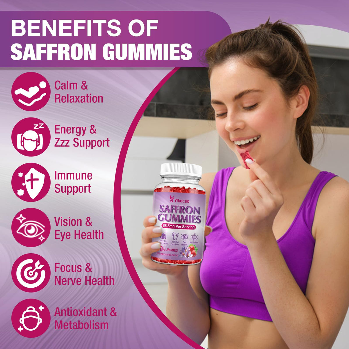 Composition des gummies Yikecao au saffran, ingrédients clés