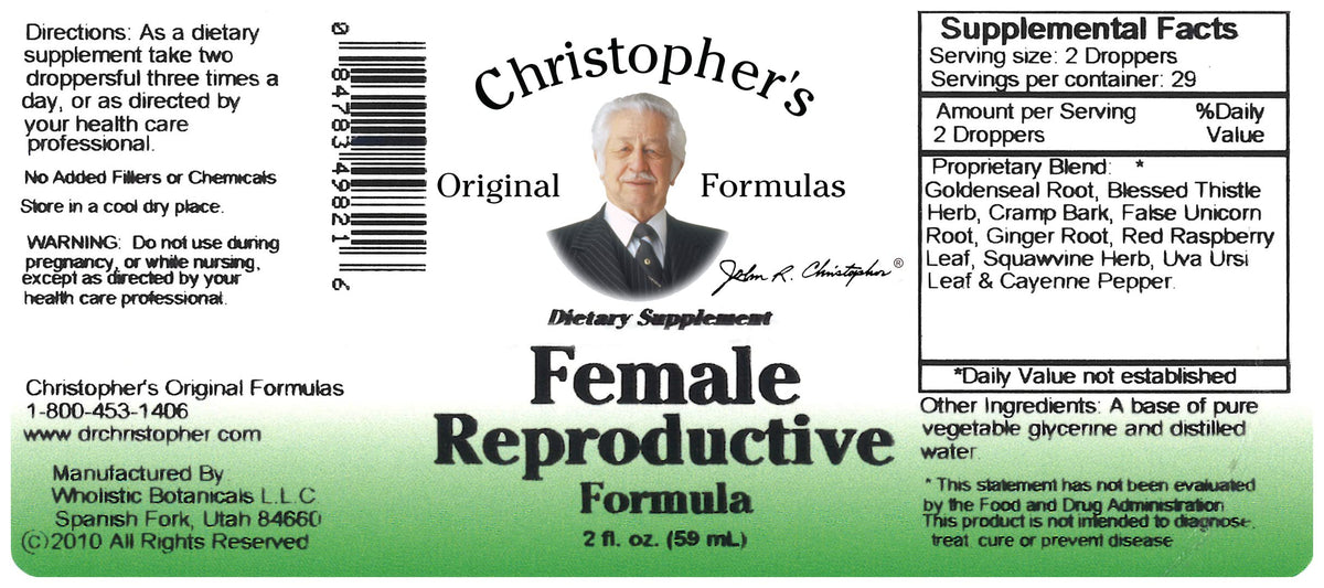 Composition des herbes dans la Formule Reproductive Féminine Christopher's
