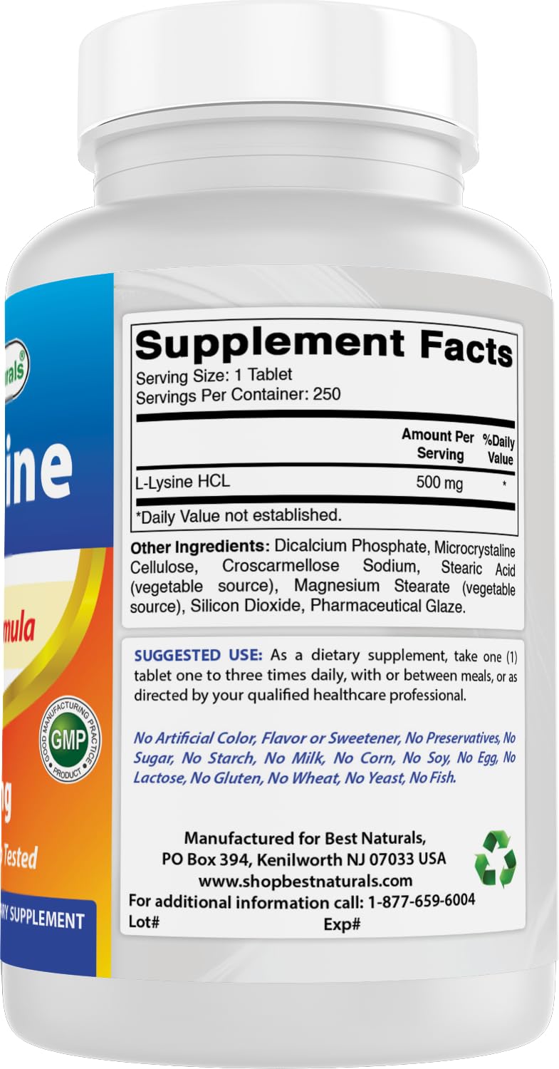 Composition des ingrédients de L-Lysine 500 mg Best Naturals
