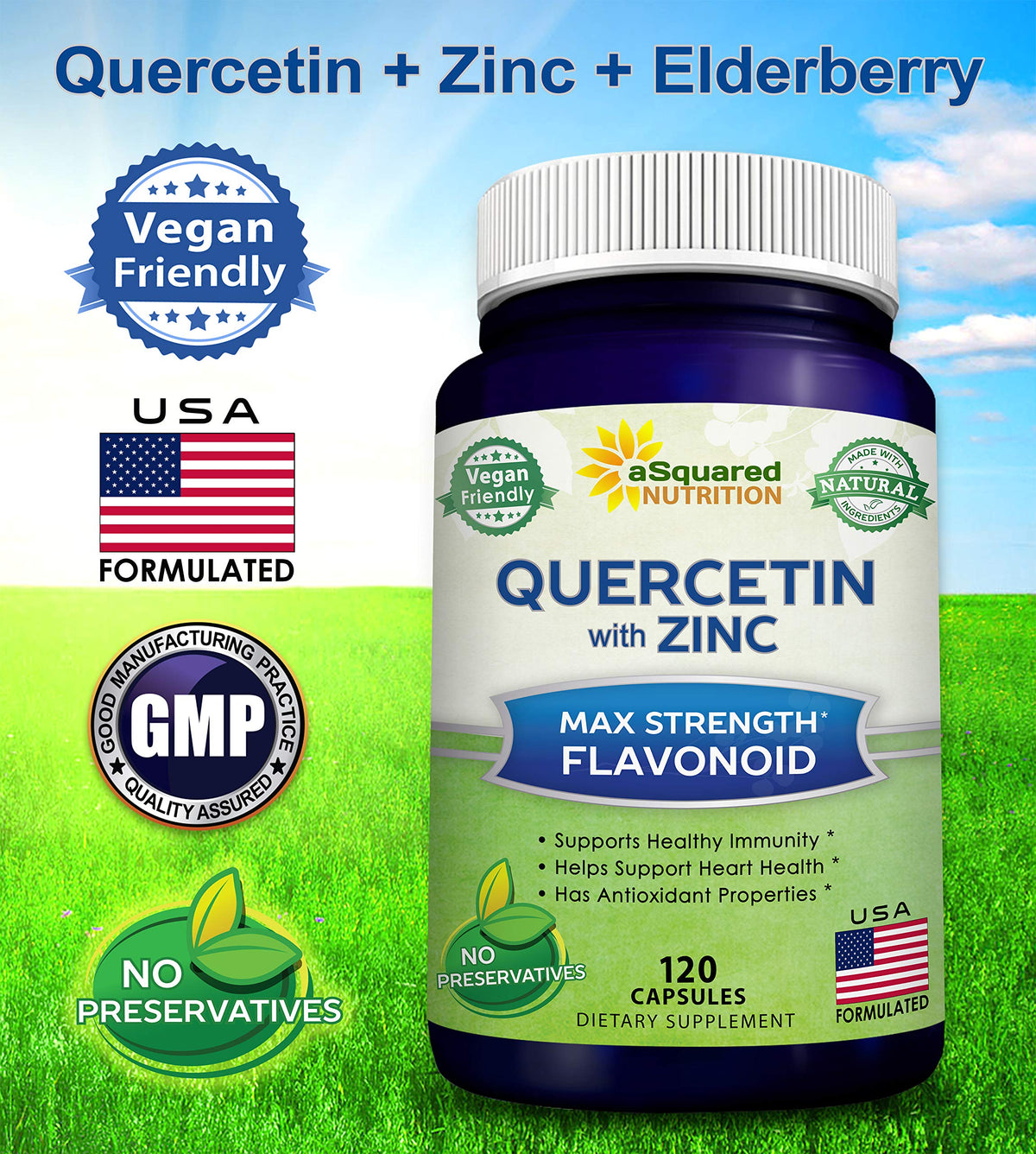 Composition des ingrédients de Quercétine avec Zinc aSquared Nutrition