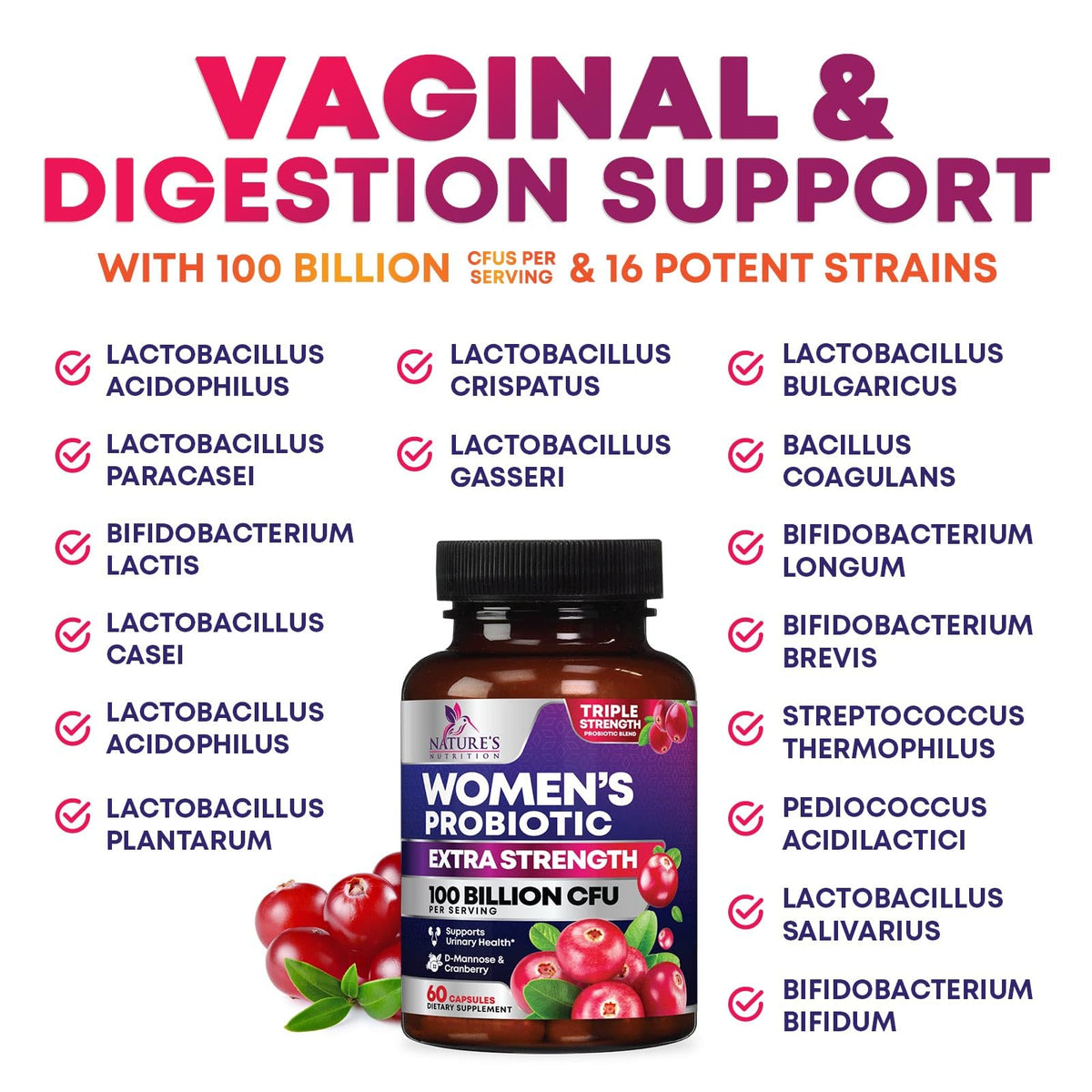 Composition des Probiotiques Femmes Nature's Nutrition sur l'étiquette