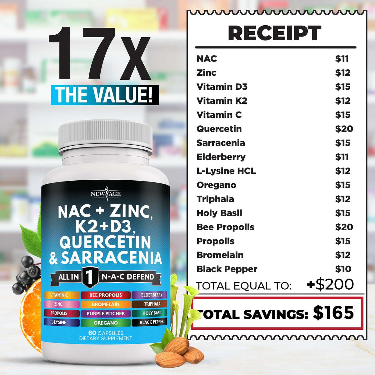 Composition du complément alimentaire NEW AGE NAC 120 capsules