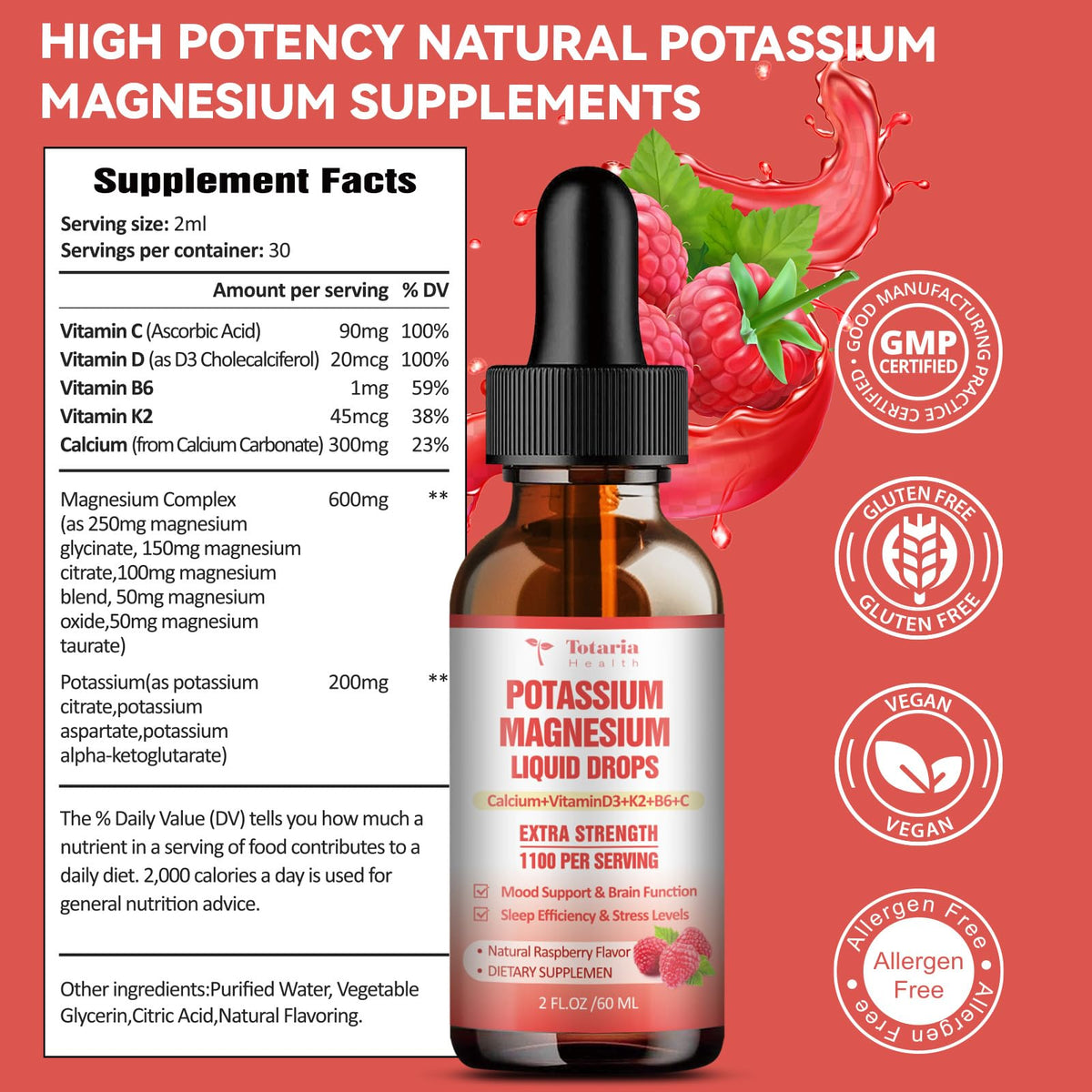 Composition du complément alimentaire Potassium Magnésium