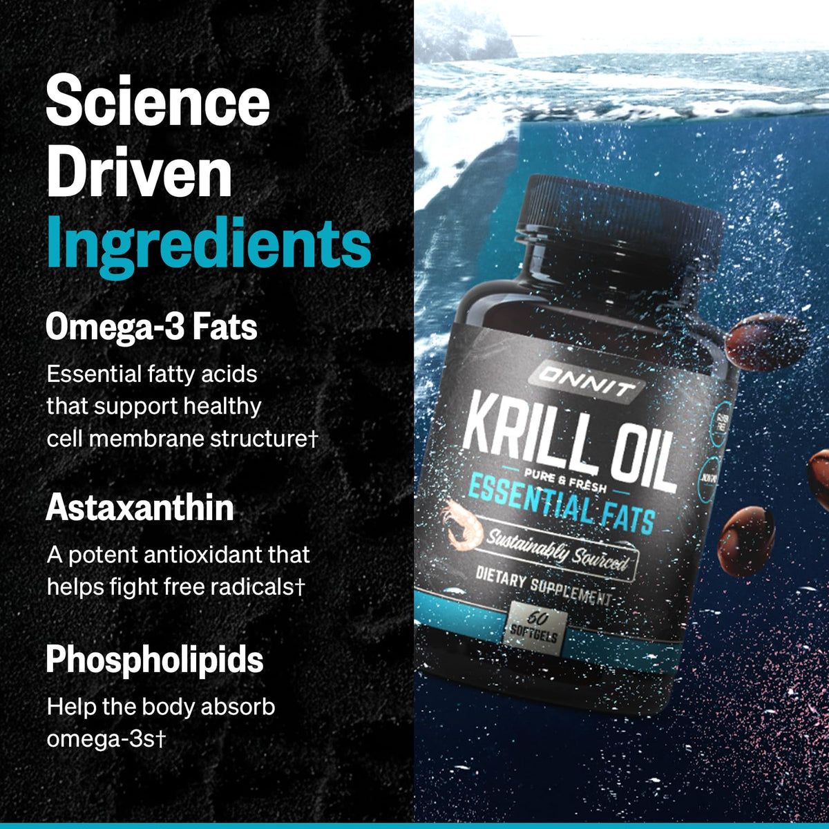 Composition nutritionnelle de l'huile de krill ONNIT sur le flacon