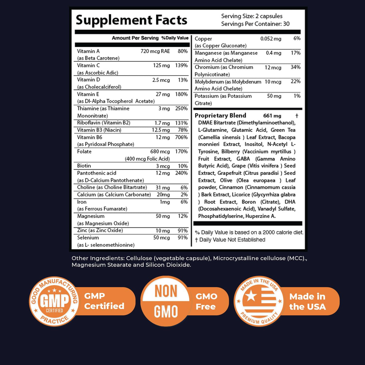 Composition nutritionnelle de Memory Lift sur l'étiquette