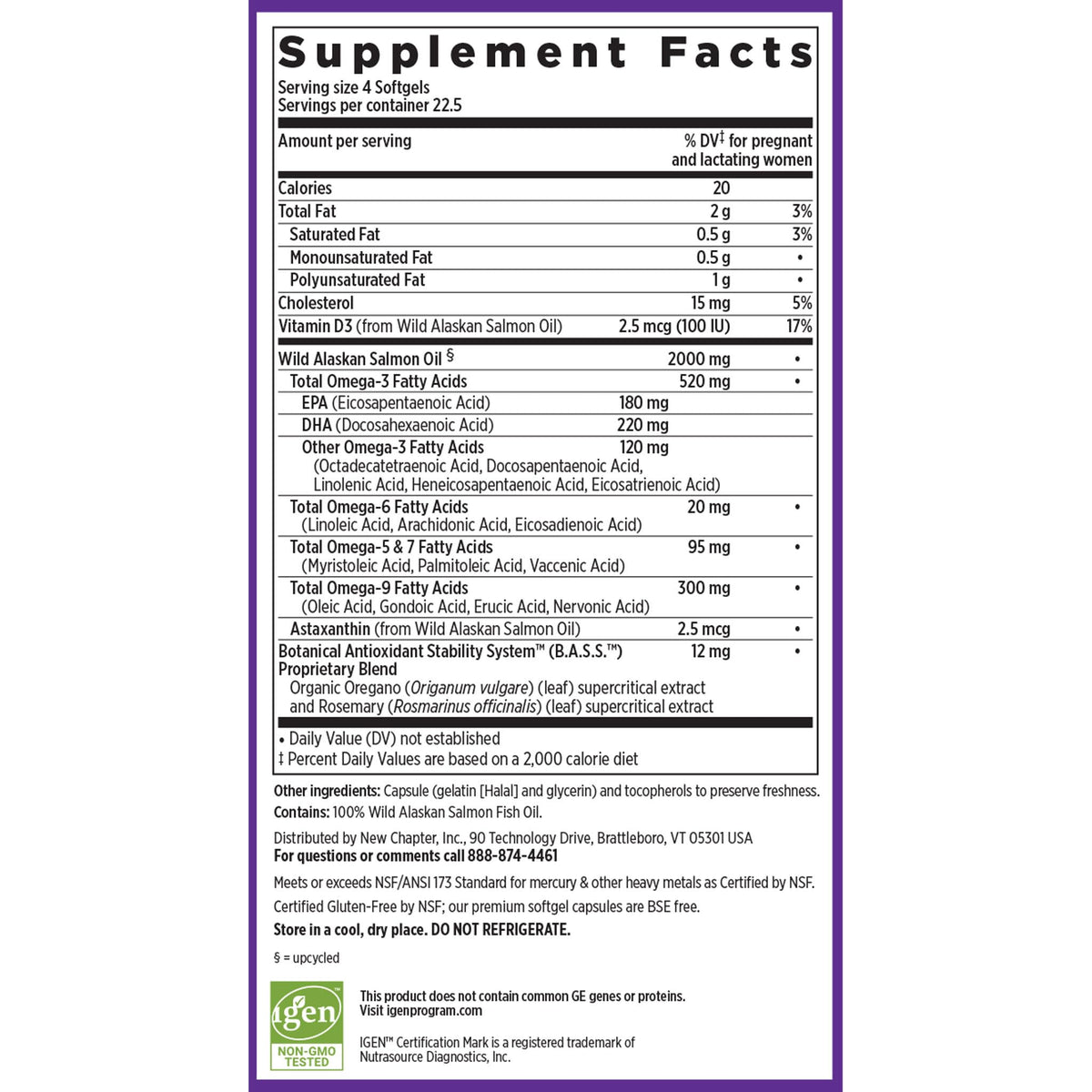 Composition nutritionnelle de Wholemega Huile de Poisson Prénatale