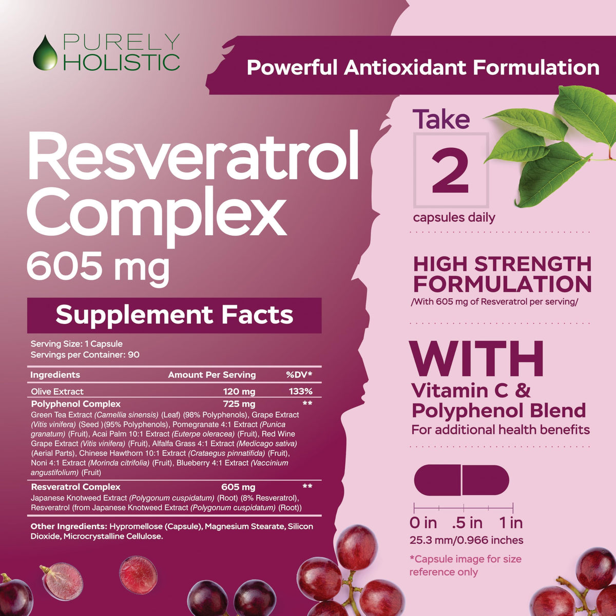 Composition nutritionnelle du complément alimentaire Resvératrol Purely Holistic