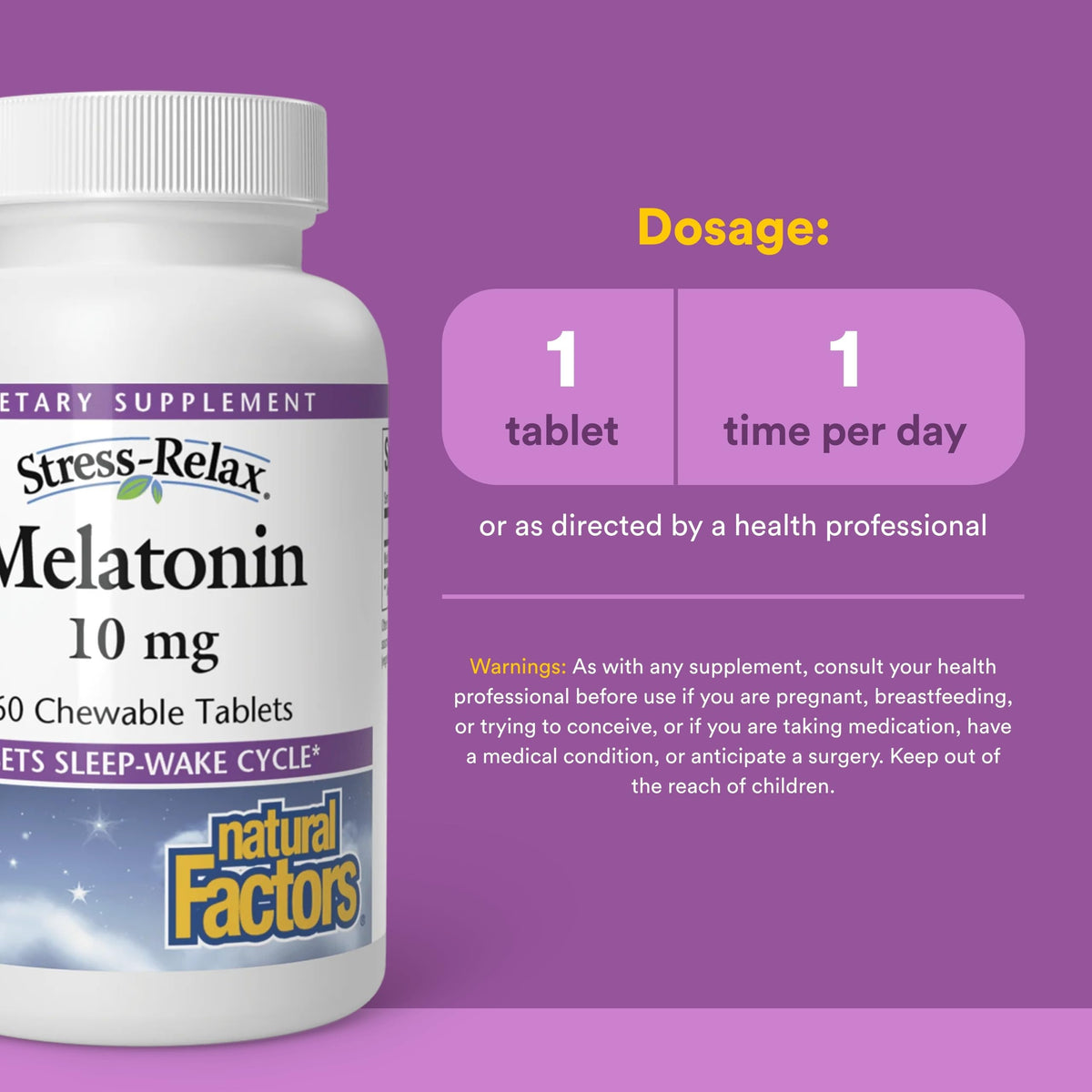 Comprimé à mâcher Melatonine 10 mg Natural Factors sur une table