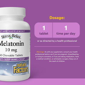 Comprimé à mâcher Melatonine 10 mg Natural Factors sur une table