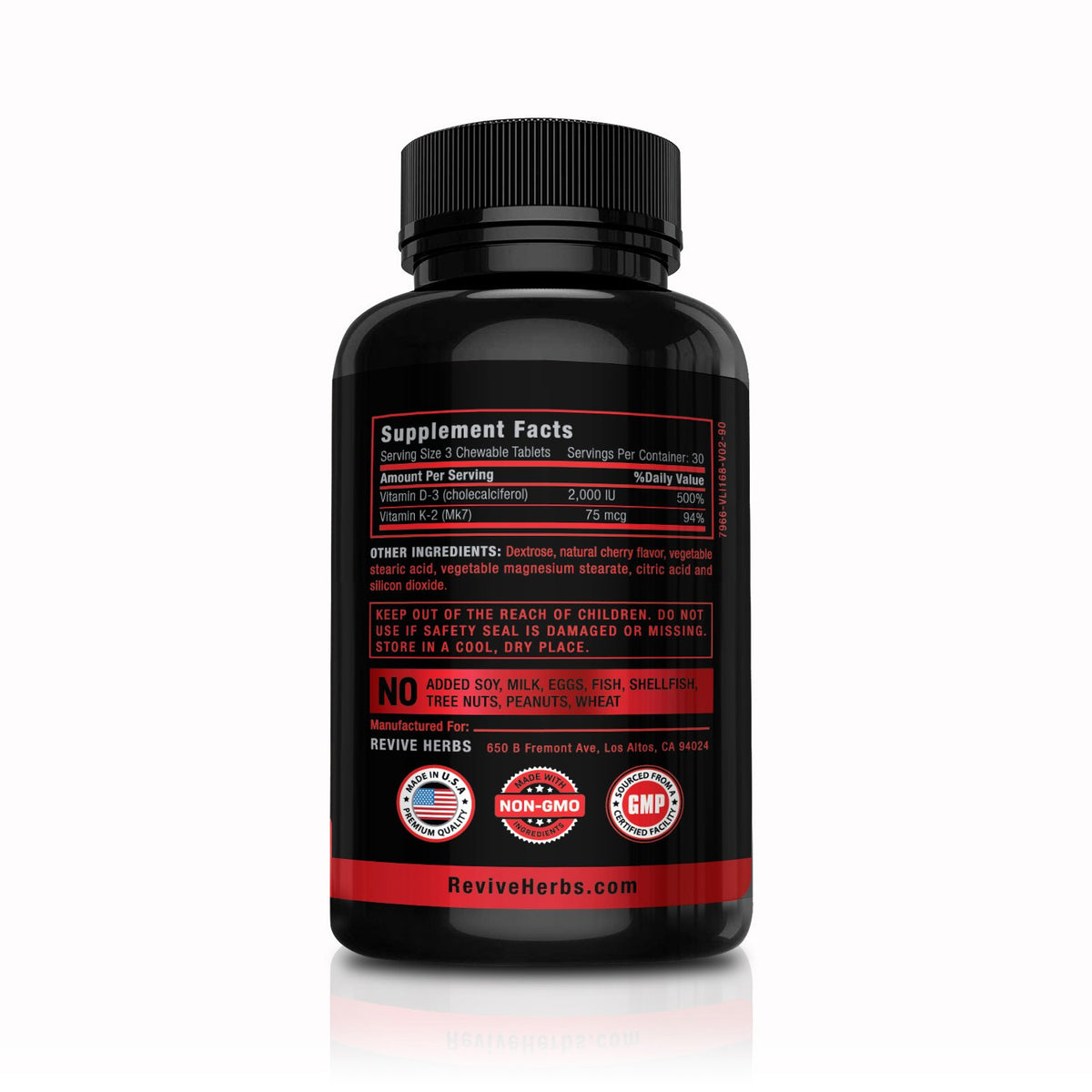 Comprimé à mâcher Revive Herbs K2 D3 avec saveur cerise
