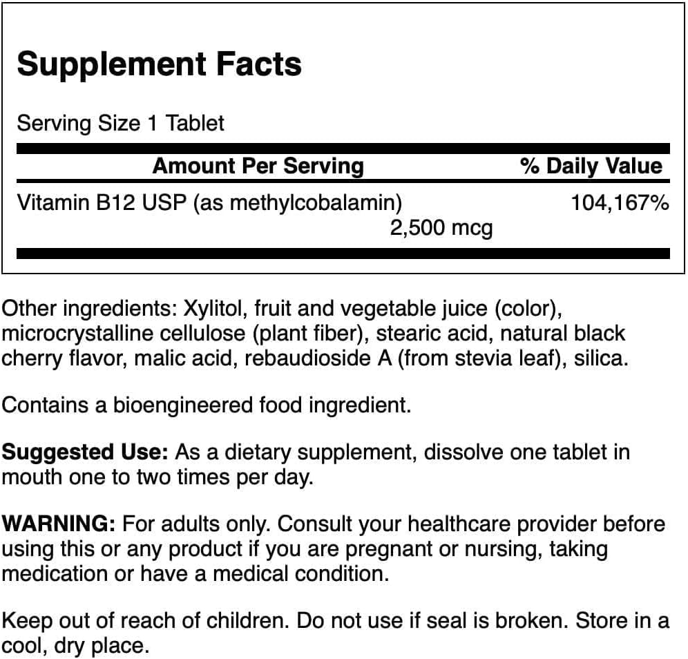 Comprimé B12 Methylcobalamine de Swanson, gros plan