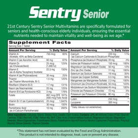 Comprimé de 21st Century Sentry Senior Multivitamin sur une surface blanche