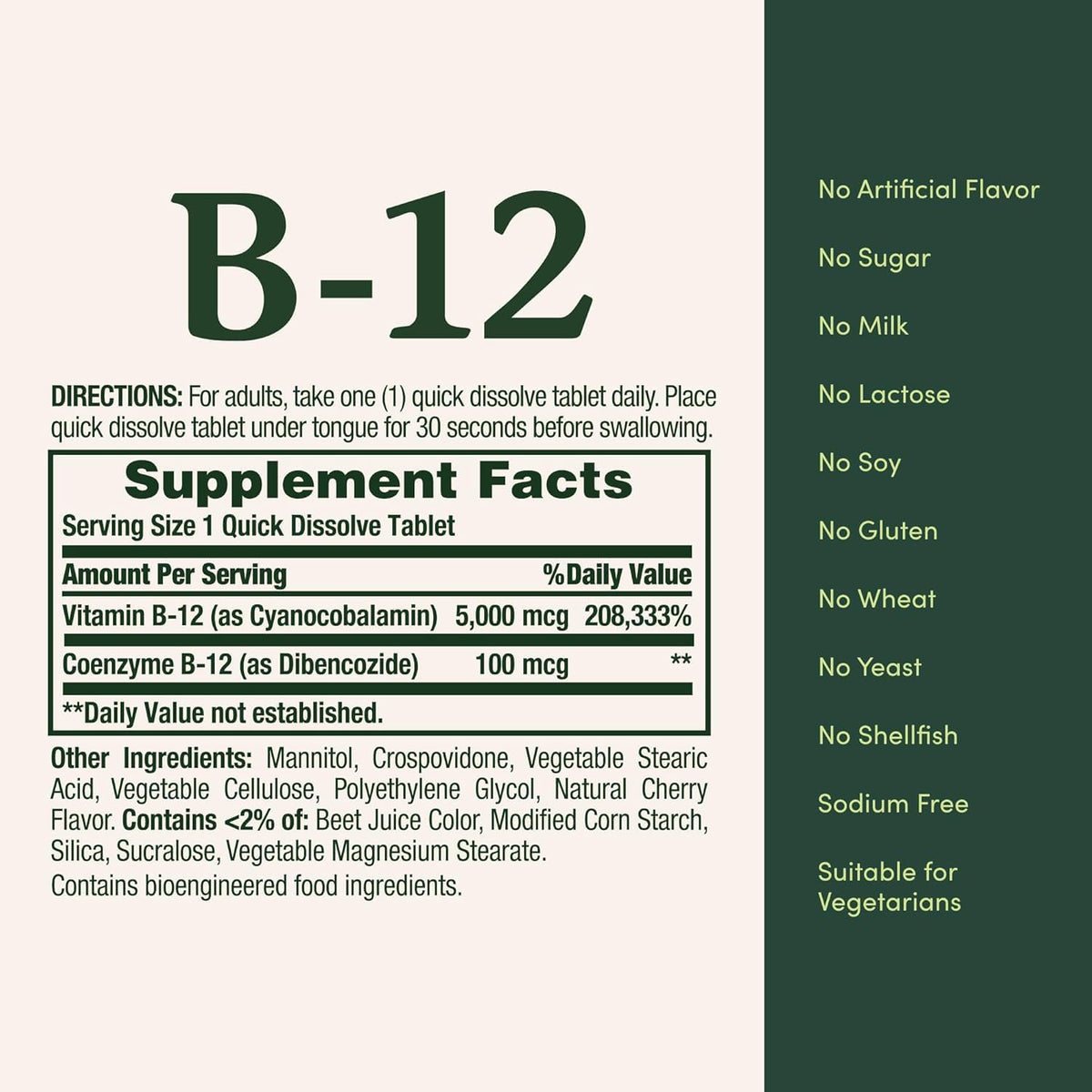 Comprimé de B-12 Nature's Bounty en détail, goût cerise