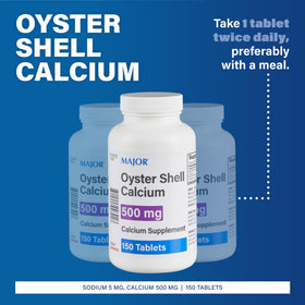 Comprimé de calcium coquille d'huître MAJOR 500 mg sur fond blanc