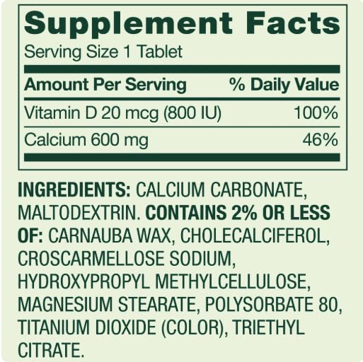 Comprimé de Calcium Plus Vitamine D 600 mg, gros plan