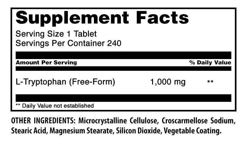 Comprimé de L-Tryptophan 1000 mg Amazing Nutrition sur fond blanc