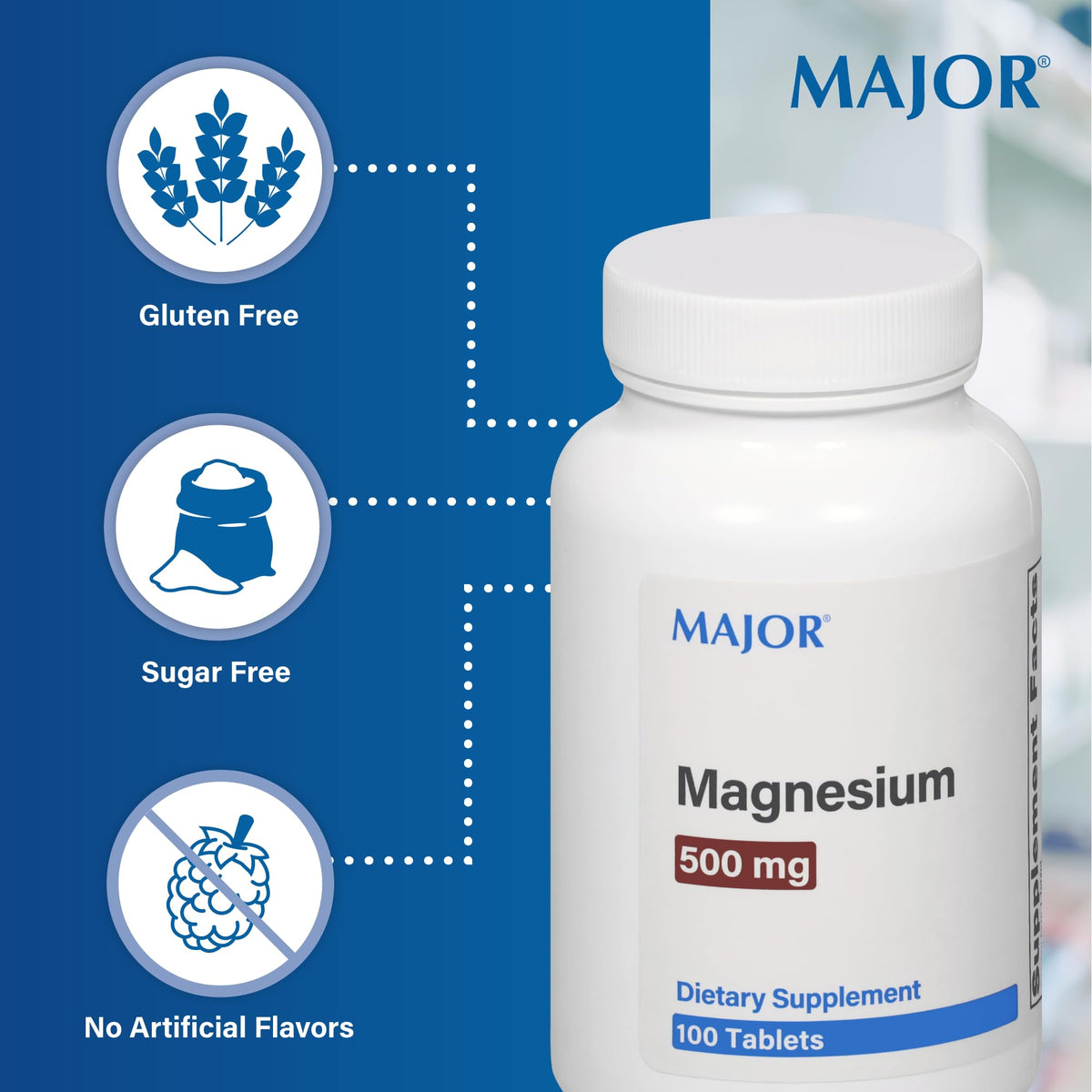 Comprimé de magnésium MAJOR 500mg posé sur une surface