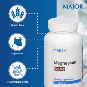 Comprimé de magnésium MAJOR 500mg posé sur une surface