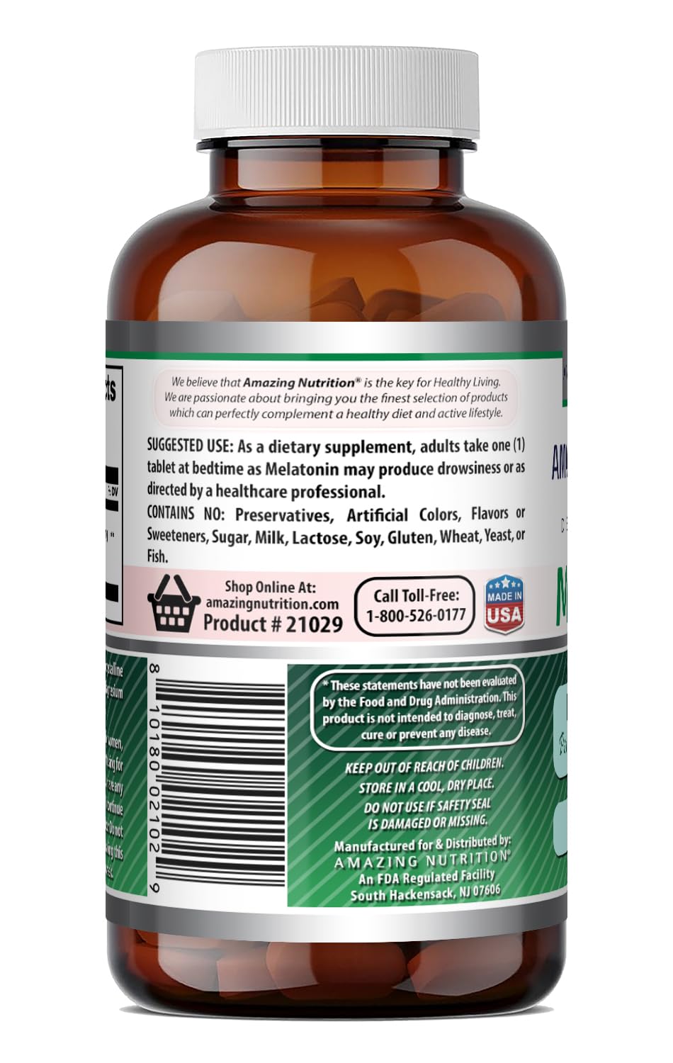 Comprimé de mélatonine 1 mg Amazing Nutrition sur un fond naturel