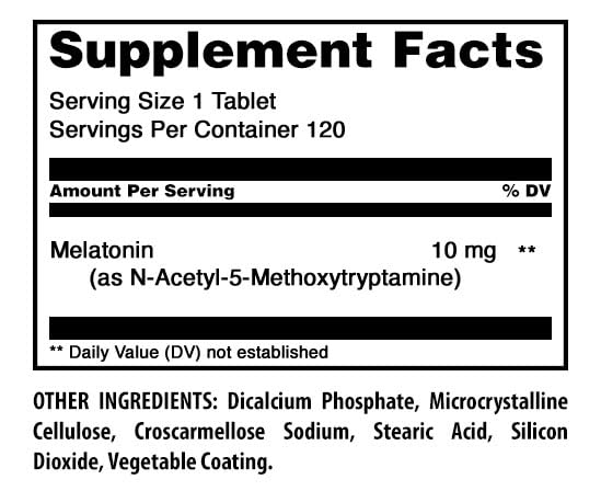 Comprimé de mélatonine 10 mg Amazing Nutrition sur fond blanc