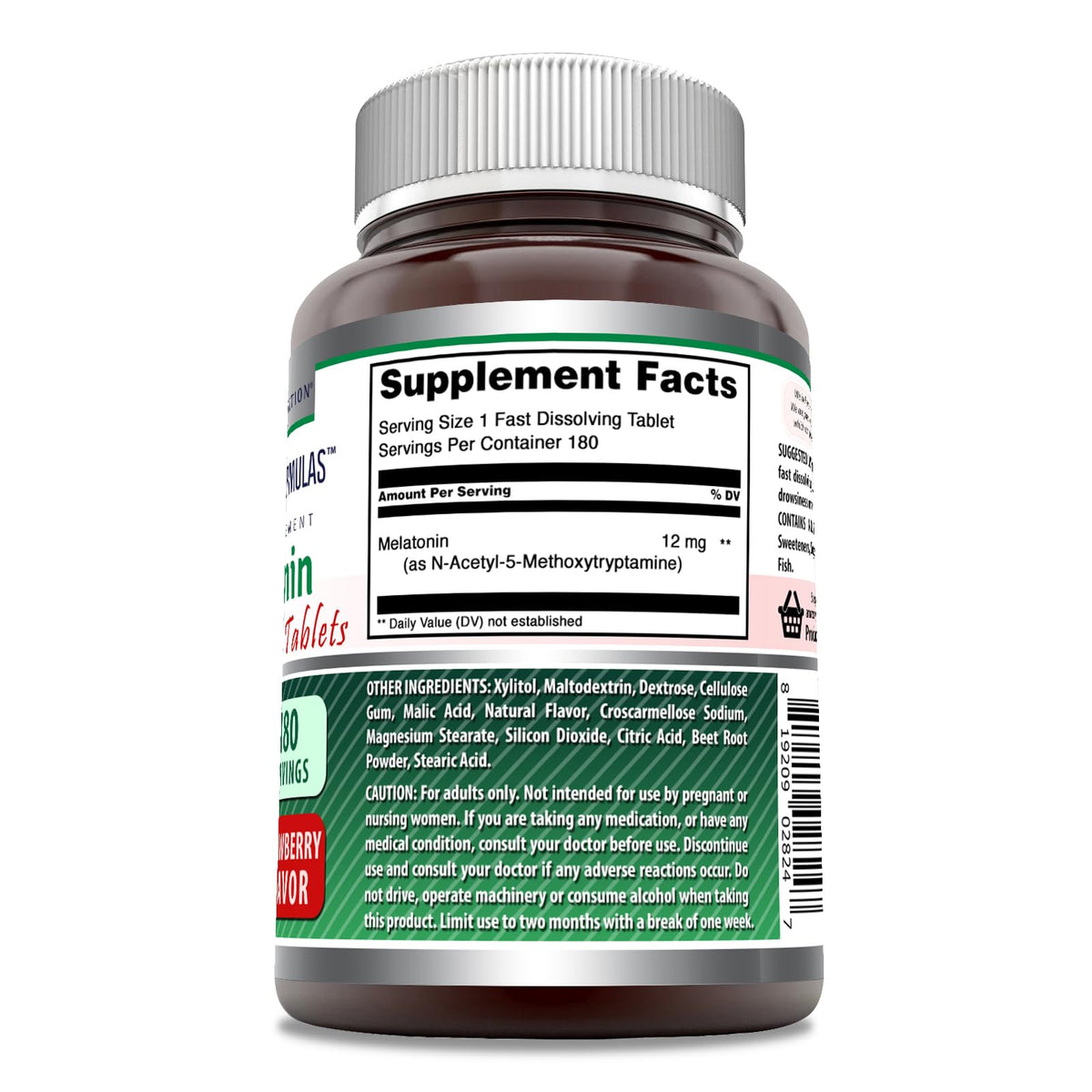 Comprimé de mélatonine 12 mg Amazing Nutrition sur une surface blanche