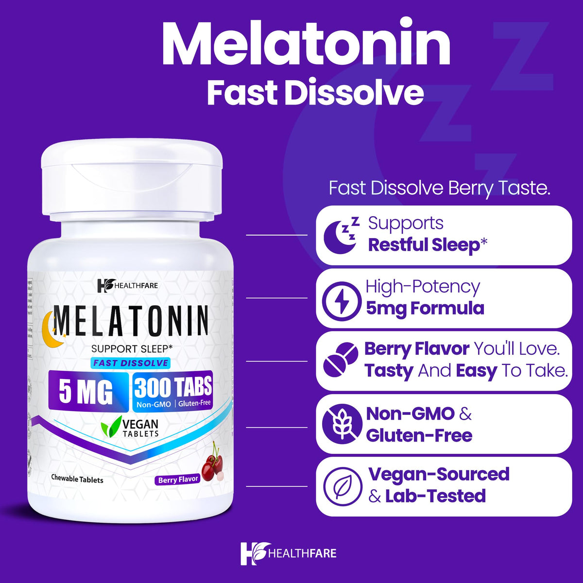 Comprimé de mélatonine Healthfare 5mg sur une surface plane