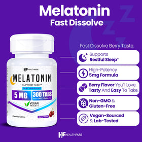 Comprimé de mélatonine Healthfare 5mg sur une surface plane