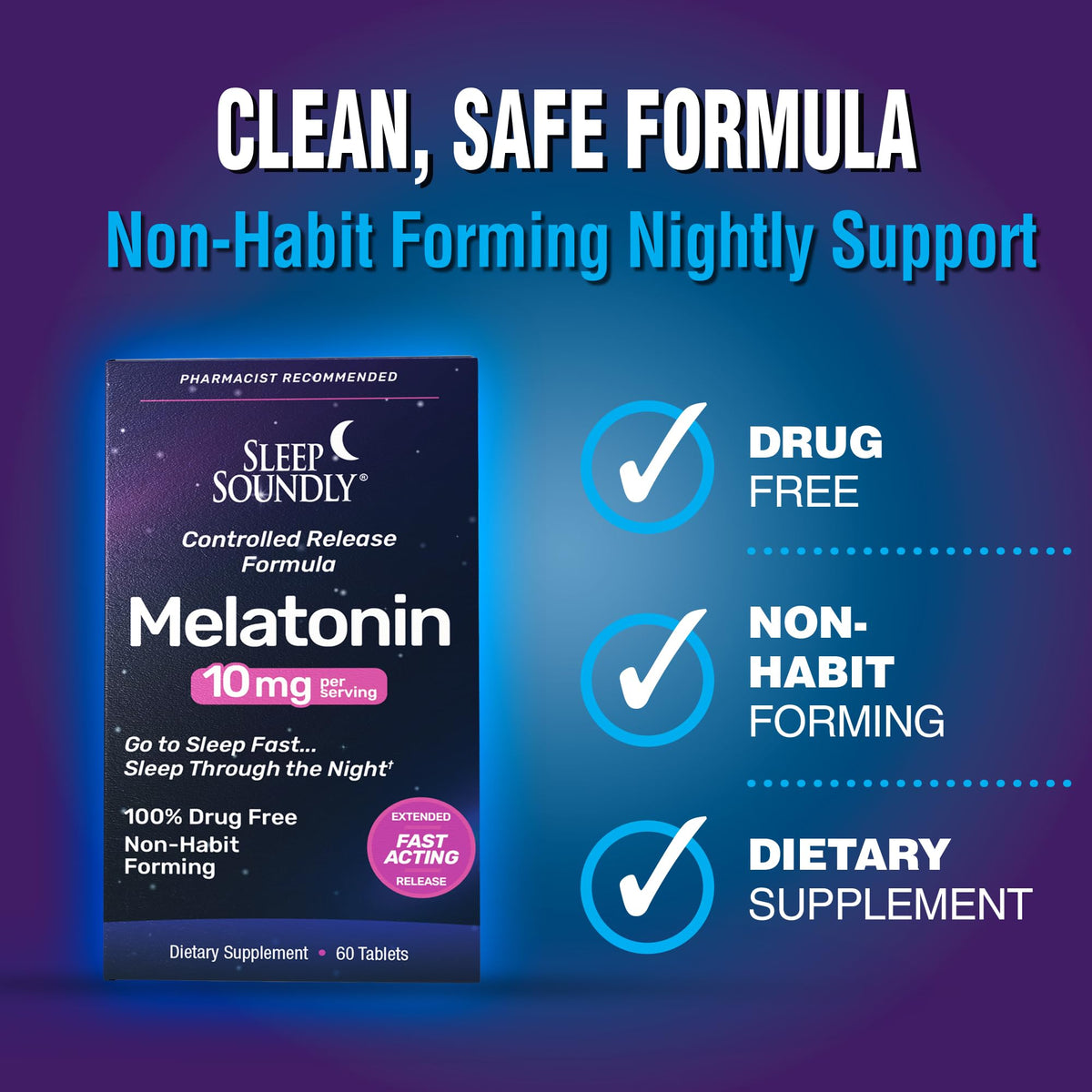 Comprimé de mélatonine Sleep Soundly de 10mg