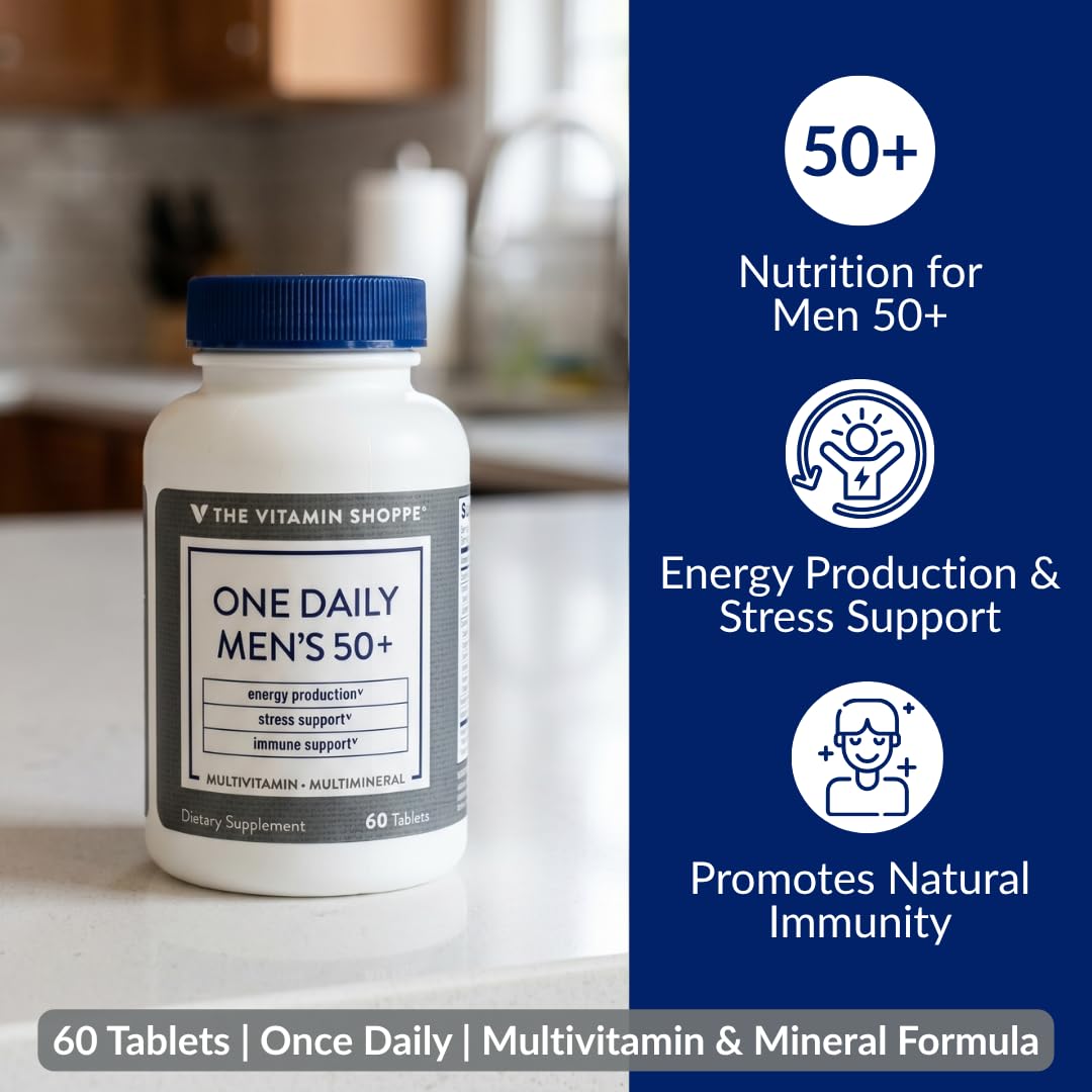 Comprimé de multivitamines quotidiennes pour hommes 50+ en gros plan