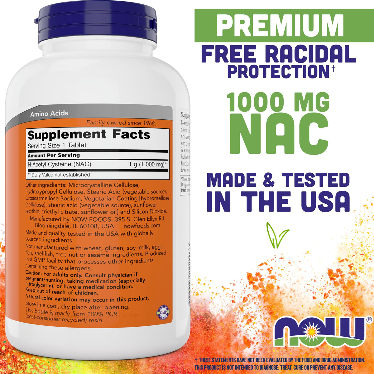Comprimé de NOW Foods NAC 1000 mg avec dosage visible