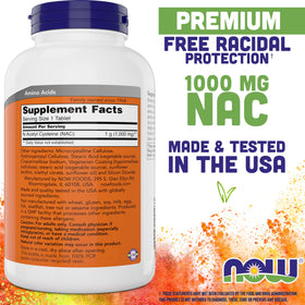 Comprimé de NOW Foods NAC 1000 mg avec dosage visible