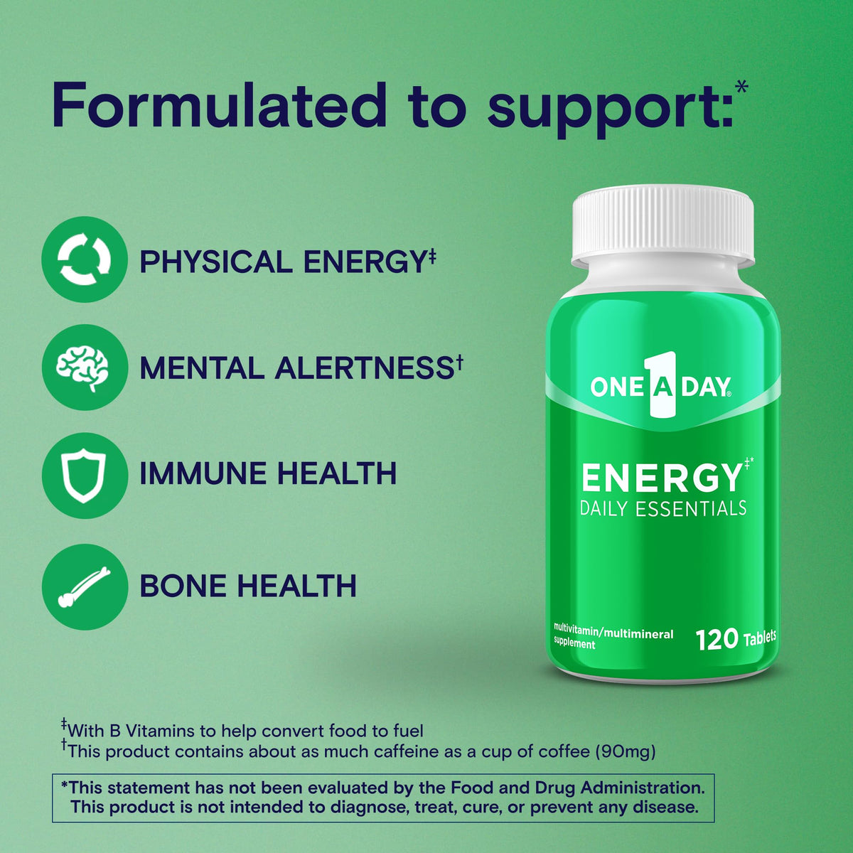 Comprimé de ONE A DAY Multivitamine Énergie sur une surface blanche